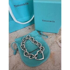 Tiffany & Co. 925 Sterling Silver Heart Clasp Chunky Bracelet 48g - RARE
